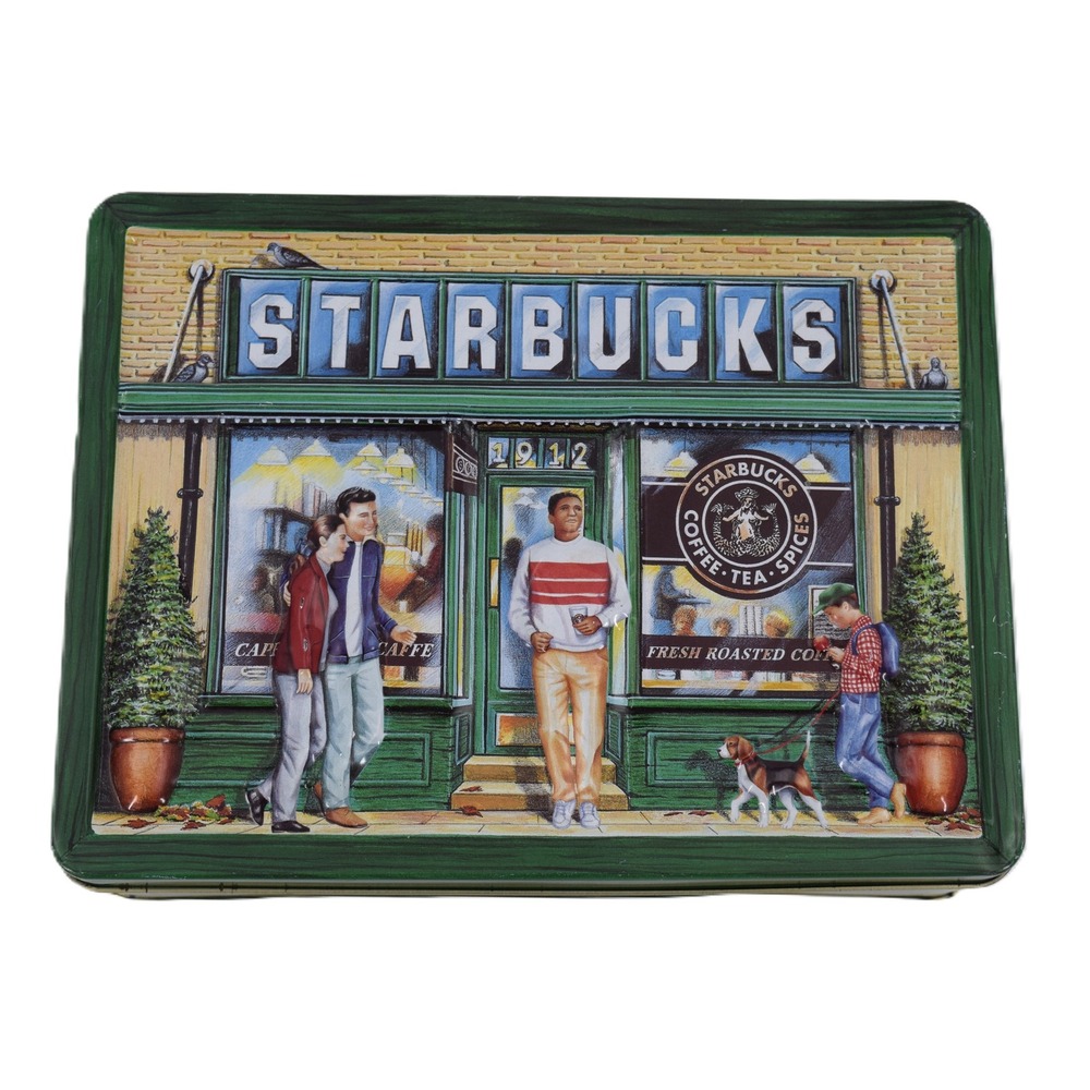 Starbucks Collectible Tin 1st Store Pike Place Market Green 1999 Embossed Large